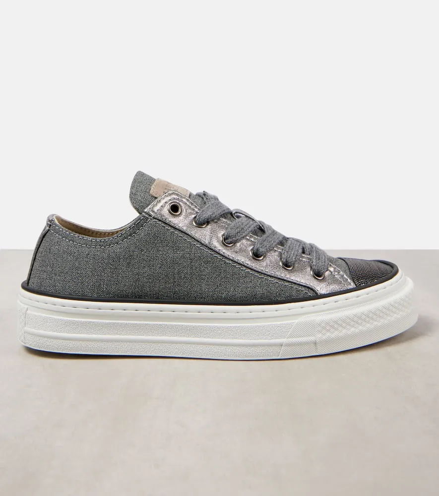 Brunello Cucinelli Monili leather-trimmed canvas sneakers