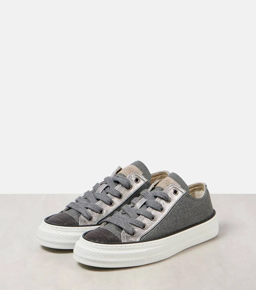 Brunello Cucinelli Monili leather-trimmed canvas sneakers