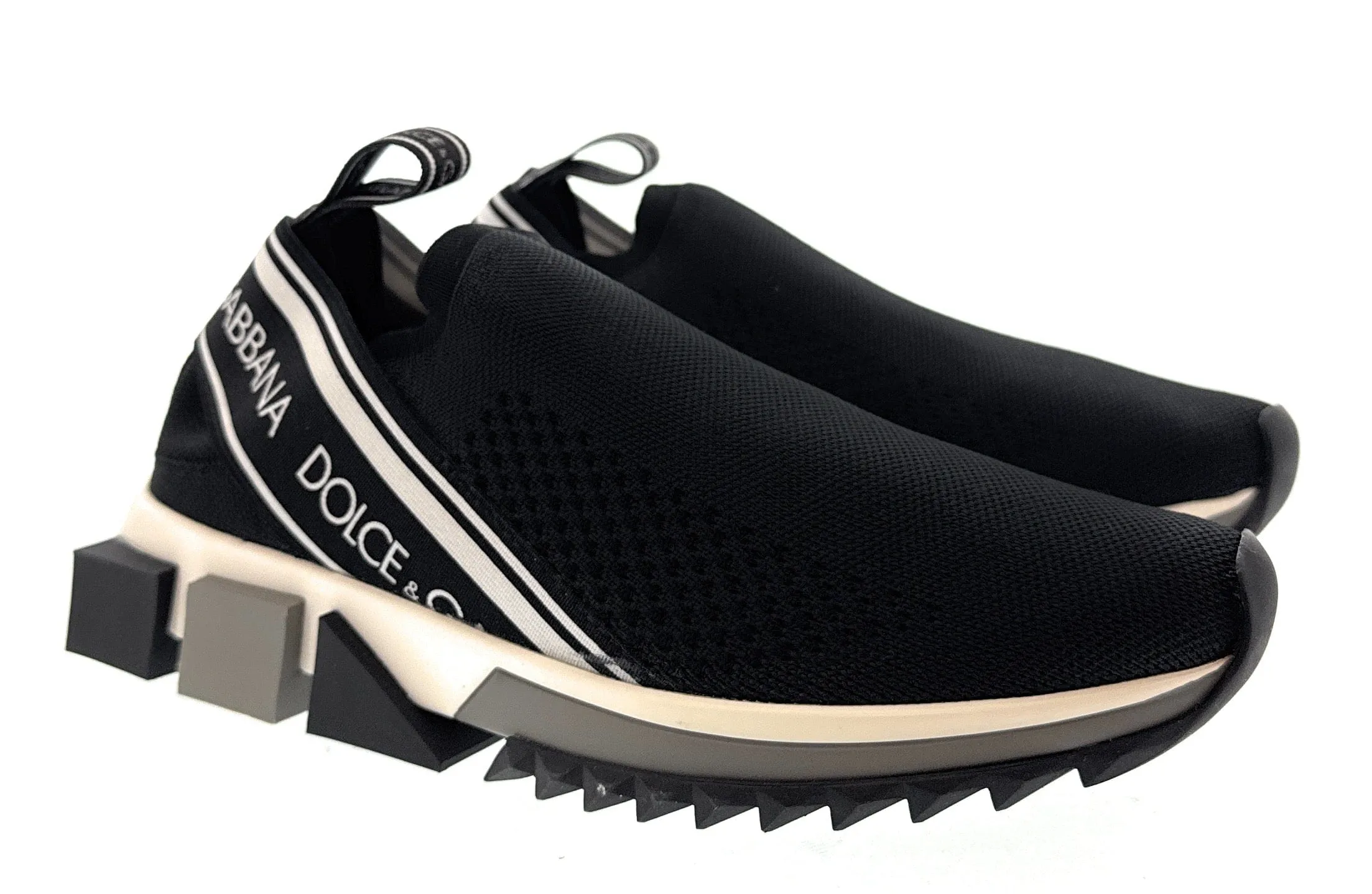 Dolce & Gabbana Black Logo Knit Slip On Sneakers-EU35
