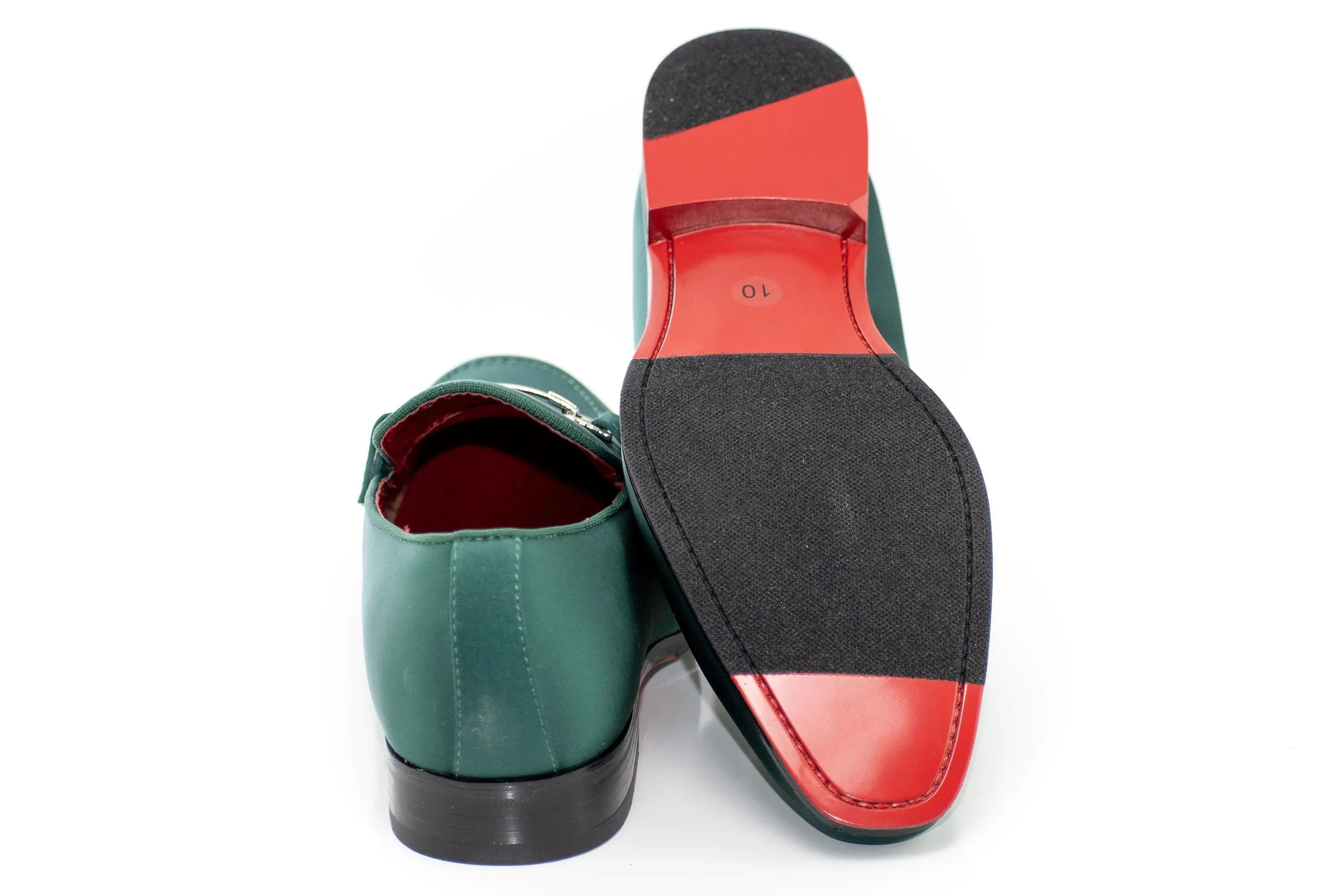 Green Satin Apron-Toe Bit Loafer