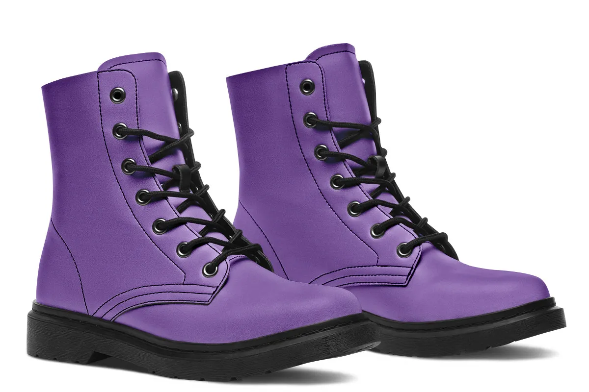 Retro Violet Boots - Vegan Leather Doc-Style Boots with Durable Stitched on Soles