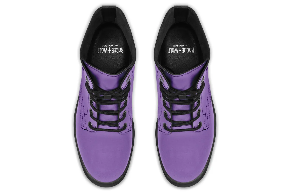 Retro Violet Boots - Vegan Leather Doc-Style Boots with Durable Stitched on Soles